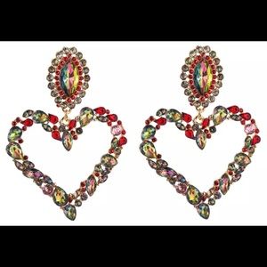 Baroque Heart Earrings Inlaid with Rhinestones